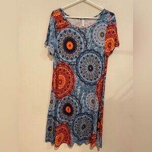 Popyoung Blue and Orange Patterned tee shirt dress